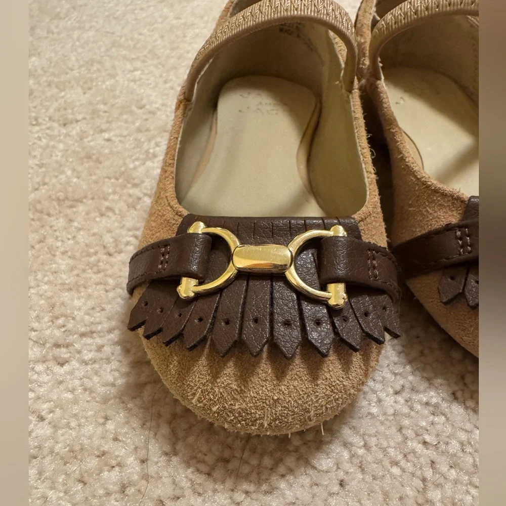 Janie Jack 6 Toddler Horse Bit Tassel Ballet Flat Tan Brown Leather Equestrian